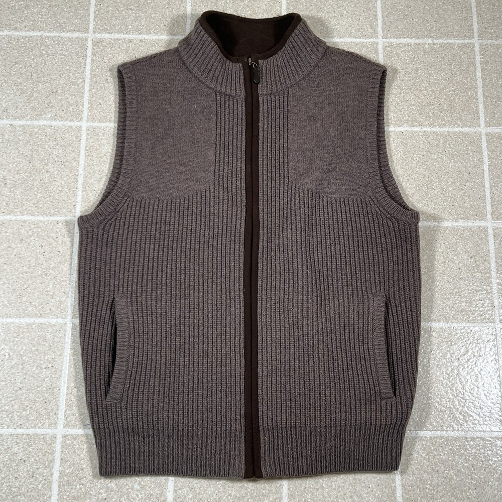 VTG LL Bean Vest Small Brown Lambswool Merino Wool Zip Front Sweater Vest